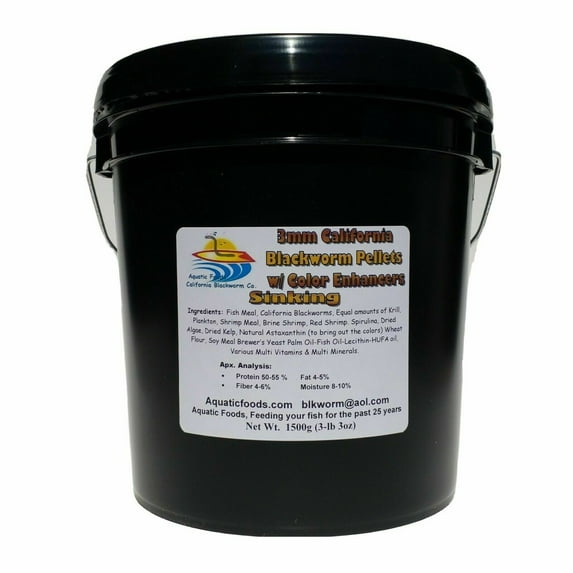 3 mm Sinking California Blackworm Pellets with Color Enhancers and Vitamins…1500g / 3.3-lbs Bucket