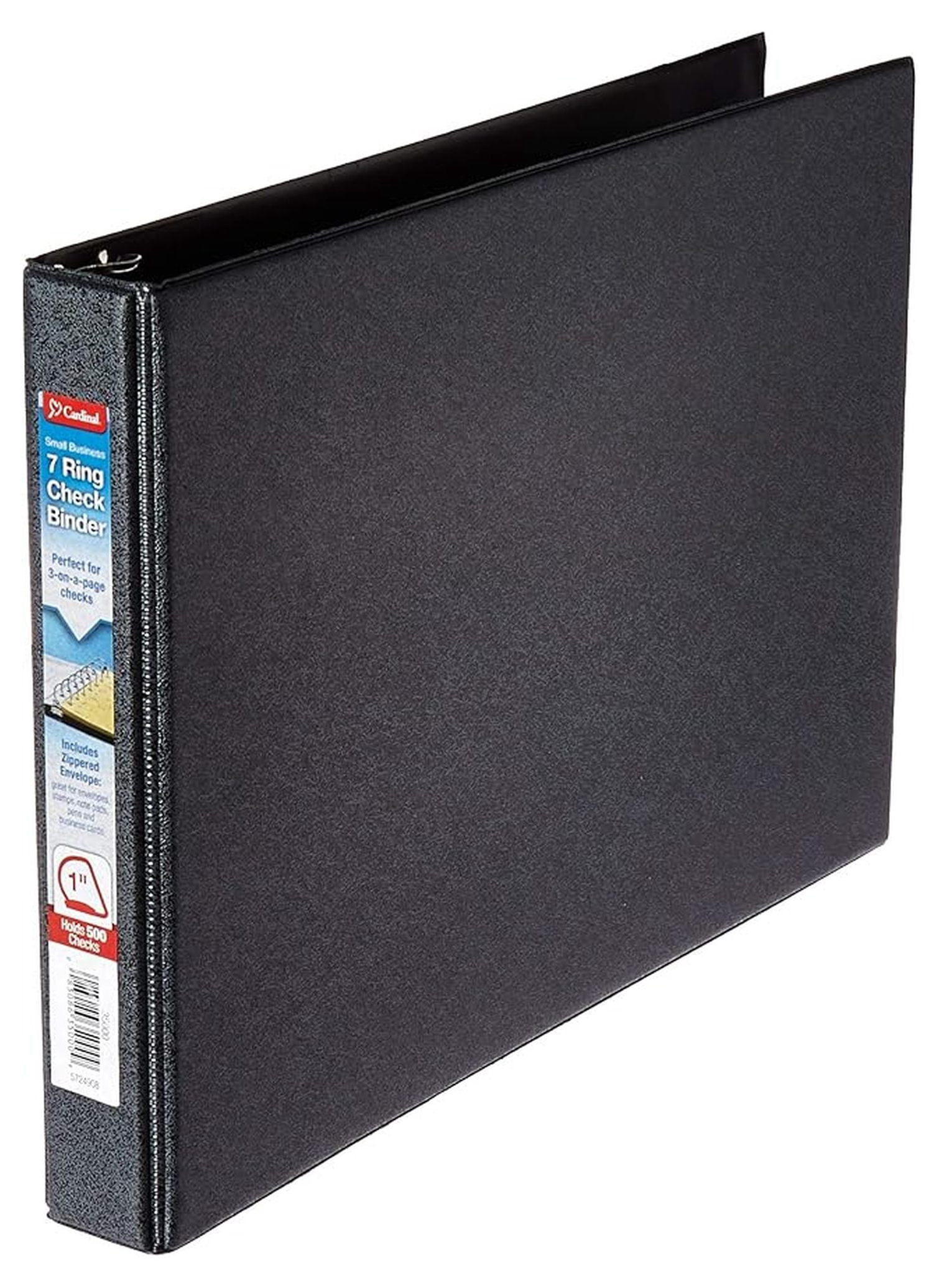 3-on-a-Page Checkbook Binder - 7 Ring Black Vinyl Binder - Business Check Organizer with Vinyl Pouch - Durable Check Protection - Flat Opening Design