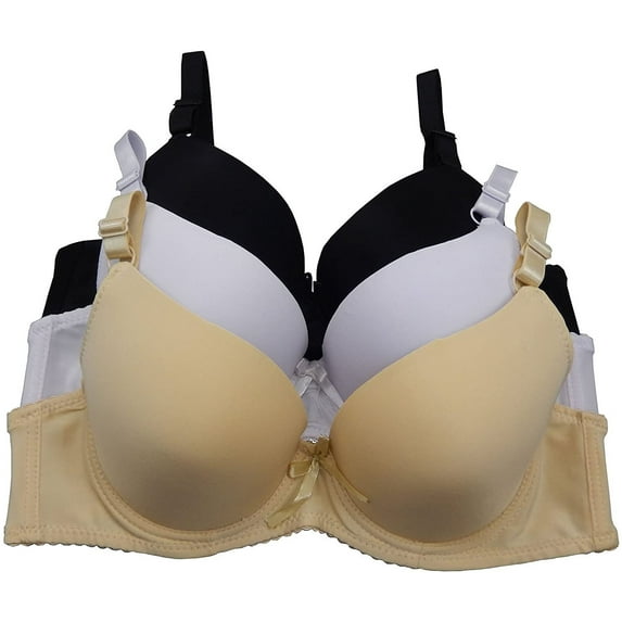 3 or 6 Pieces Full Cup Black White Nude Plain Push Up B/C Bra (9285) (34B, 6 Pieces Show (2 for Each Color))
