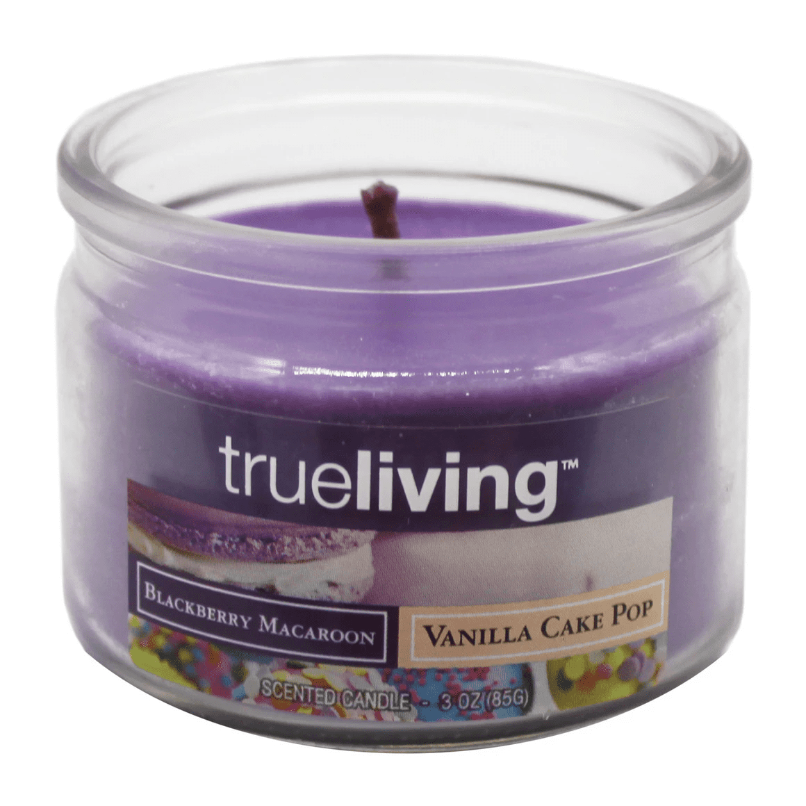 3 oz Blackberry Macaroon Scented Candle, Mini Single Wick Purple Wax Candle in Glass Jar with Lid, Cozy Sweet, Fruity Home Fragrance for Kitchen, Living Room, Office, Bathroom, Occasions, Purple