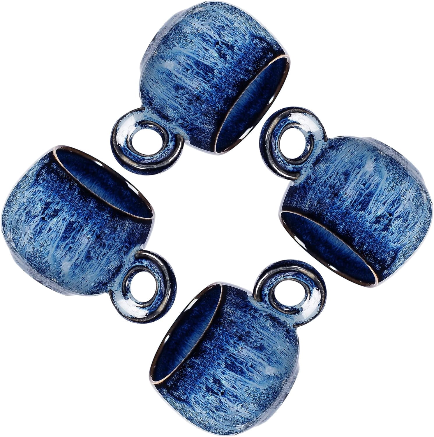 3 oz Ceramic Espresso Cups Set of 4, Porcelain Demitasse Cups with Handle, Mini Coffee Cups, Lead-Free, Reactive Glaze, Stackable, Royal Blue