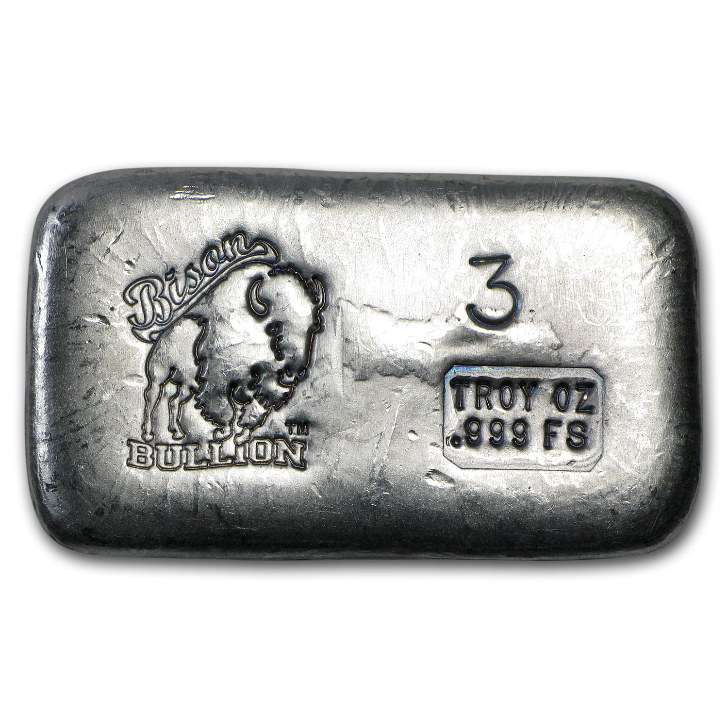 BB 3 oz Hand Poured .999 Pure Silver Bar with Unique Buffalo Stamp