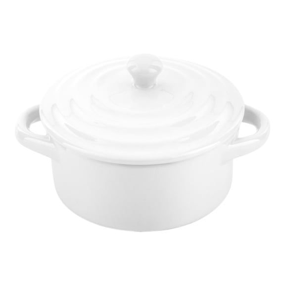Restaurantware-3 Ounce Mini Cocotte, 10 Oven-Safe Mini Dishes - Built-In Handles, Microwavable, White Porcelain Dutch Oven With Lid, Dishwasher-Safe, For Baking Appetizers Or Desserts
