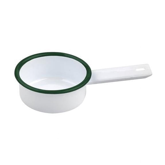 3 oz Rim Enamel Mini Saucepan, White with Green - 12 Piece