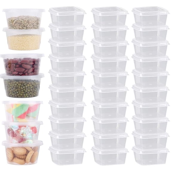 3 oz Small Plastic Containers with Lids,Bexikou 50 Pack Plastic Sauce Cups, Disposable Portion Cups,Disposable Condiment Containers for Shot Glasses, Condiments, Toppings, Dressings, Sampling