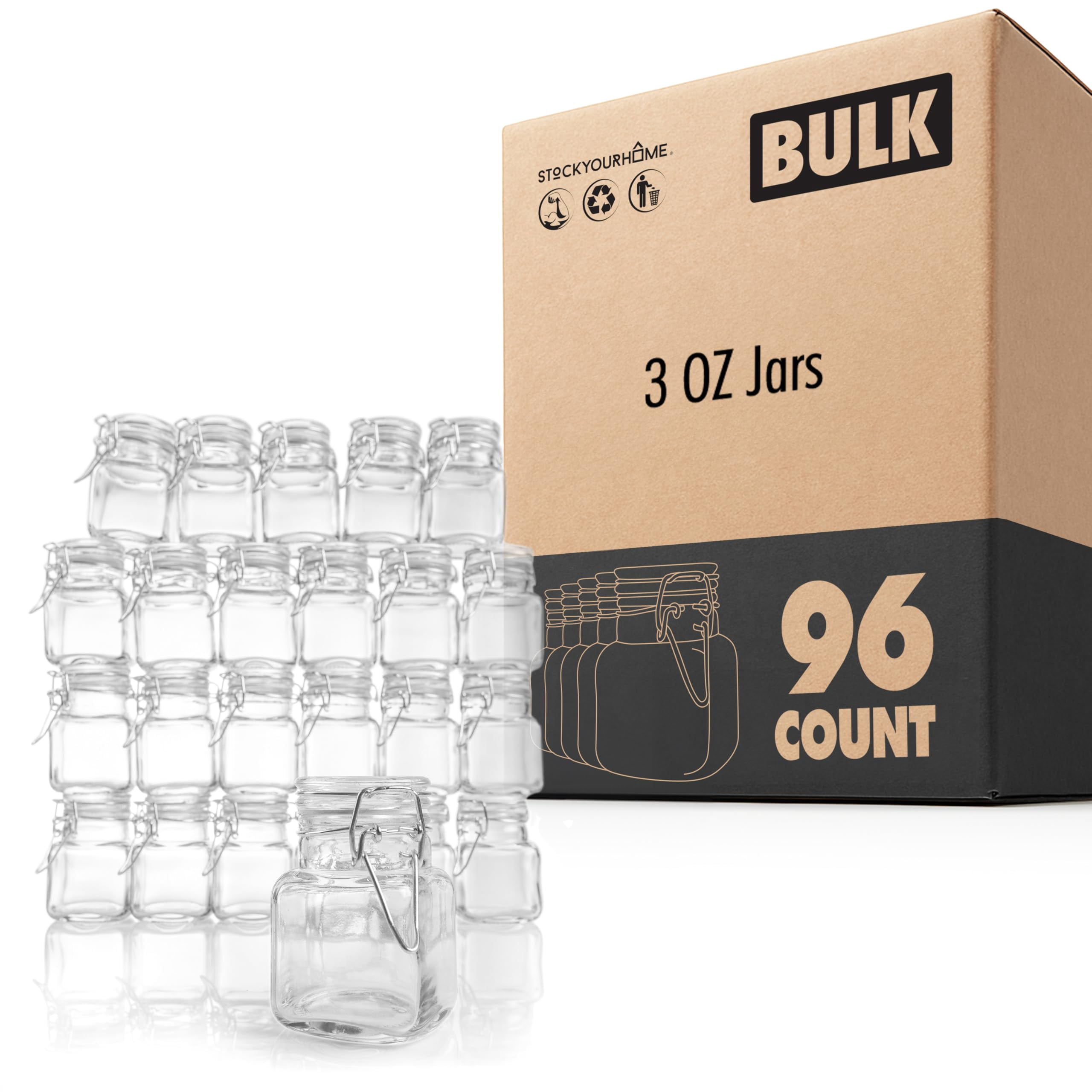 Square Container Laberl (3 oz) Small Square Glass Jars with Airtight Round Lids, Empty Spice ...