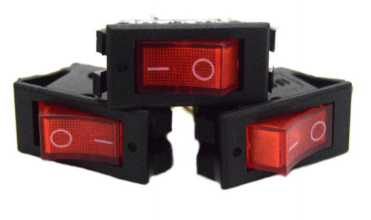 3 pack 12 Volt Lightning RED LED Rocker Mini Switch On Off Car ...