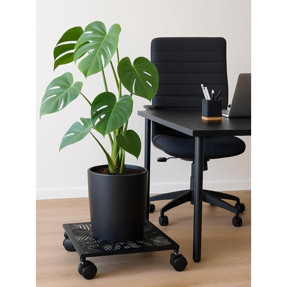 3-pack 13.5 Inches Square Metal Plant Caddy with Wheels Heavy Duty Large Rolling Plant Stand Indoor Outdoor Wheeled Planter Dolly Cart with Lockable Casters Flower Pot Mover Roller Trolley, Black