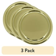 (3 pack) 16-in Plastic Round Gold Serving Platter, Party Tableware, Way to Celebrate