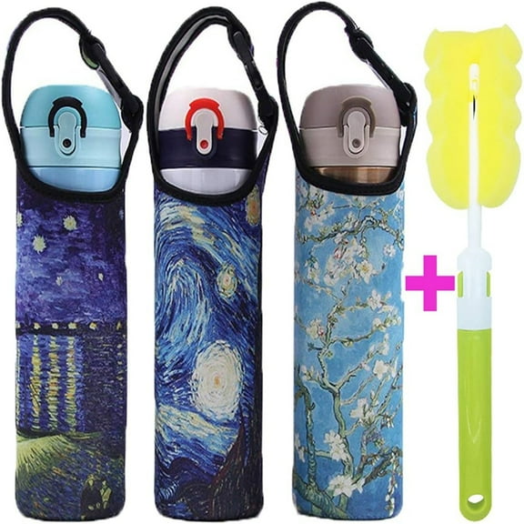 3 pack 16 oz - 21 oz Neoprene Water Bottle Sleeve 16.9oz Portable Bottle Cooler Cover Holder Strap for Outdoor