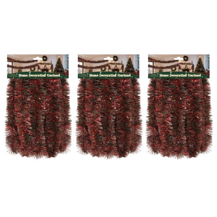 3 pack 18ft Green+Red Festive Garland ,Christmas Tinsel Garland - 3.25in Width, Ideal for Christmas Furniture Decor