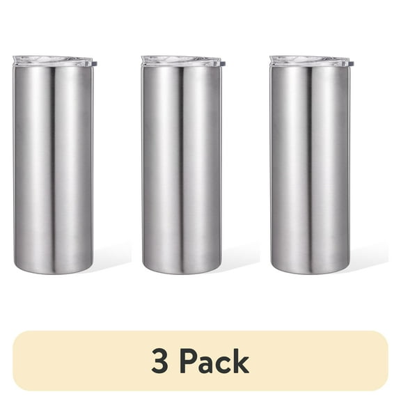 (3 pack) 25 fl oz Double Wall Stainless Steel Slim Tumbler, Slider lid