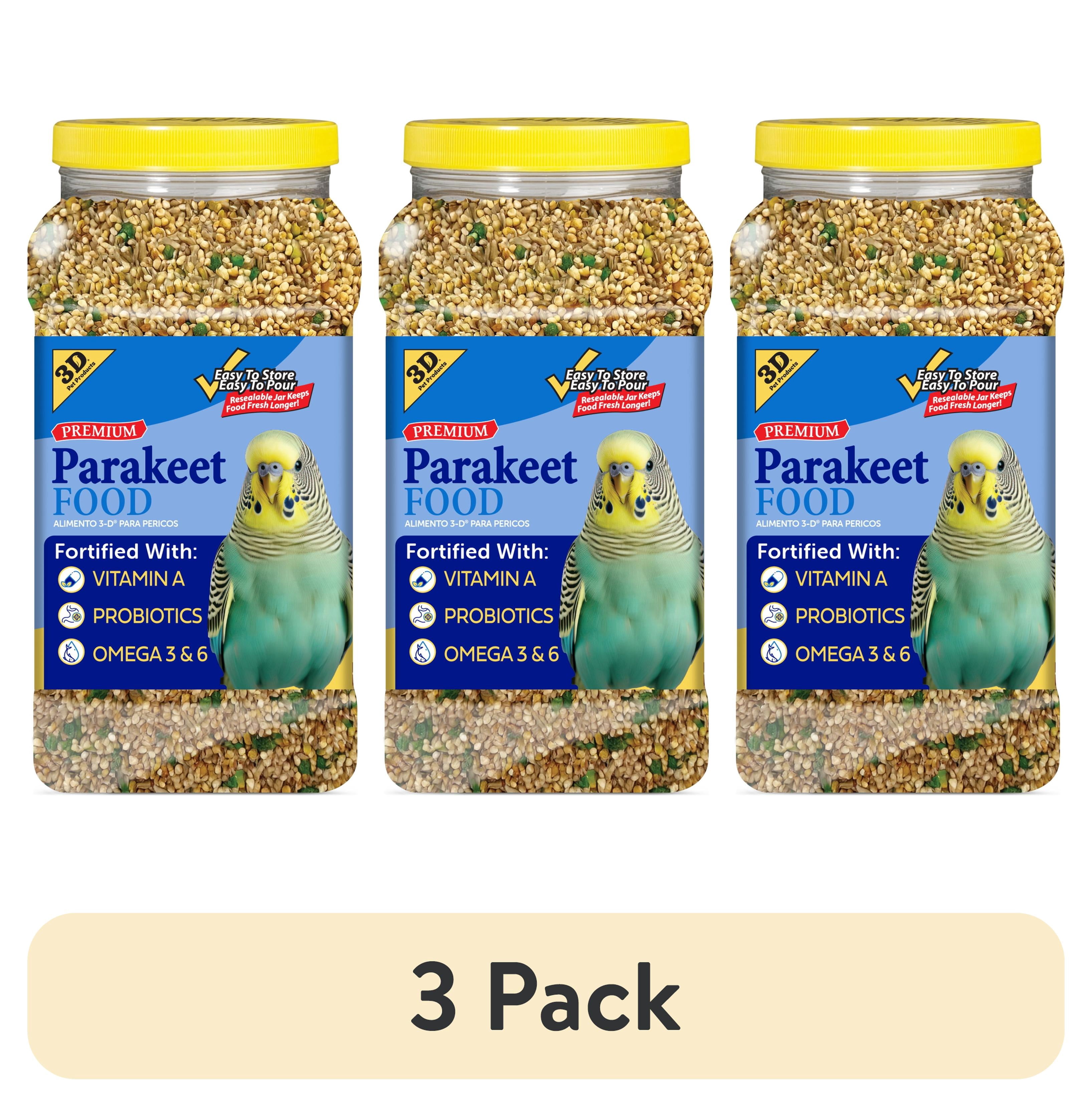 (3 pack) 3-D Pet Products Premium Parakeet Bird Food, with Probiotics, 5 lb. Jar, for Daily Feeding