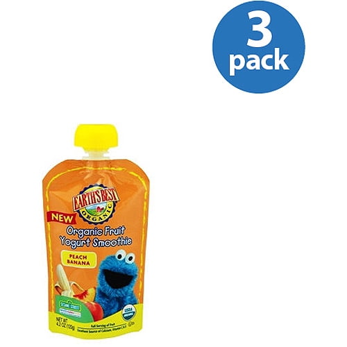 (4 pack) Earth's Best Organic Fruit Yogurt Smoothie Toddler Food, Peach Banana, 4.2 oz Pouch