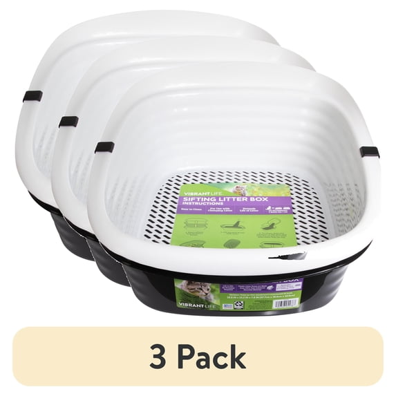 (3 pack) (3 pack) Vibrant Life Sifting Cat Litter Box with 2 Open Top ...