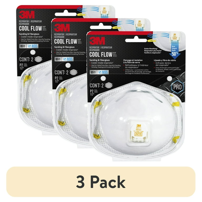 3 pack) 3M N95 Respirator 8511, Cool Flow Valve, White