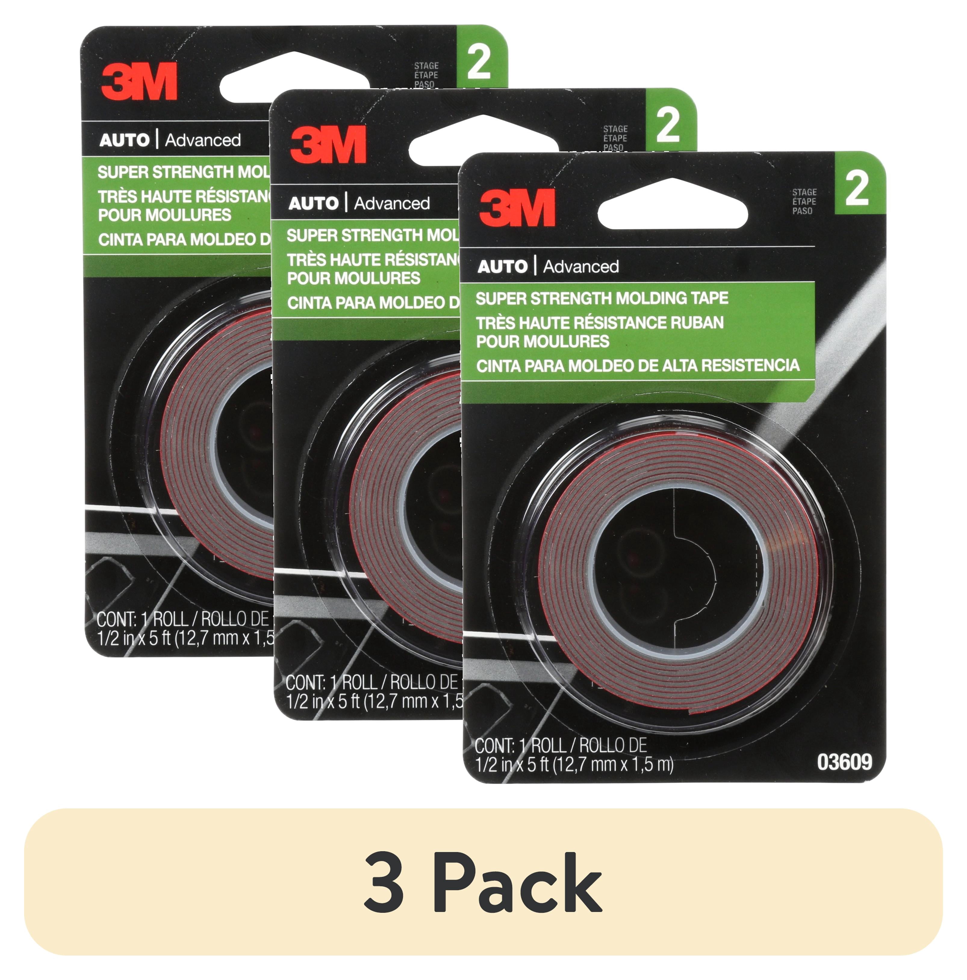 (3 pack) 3M Automotive Super Strength Molding Tape, Double-Sided Adhesive, 1/2" x 5 ft, 1 Roll