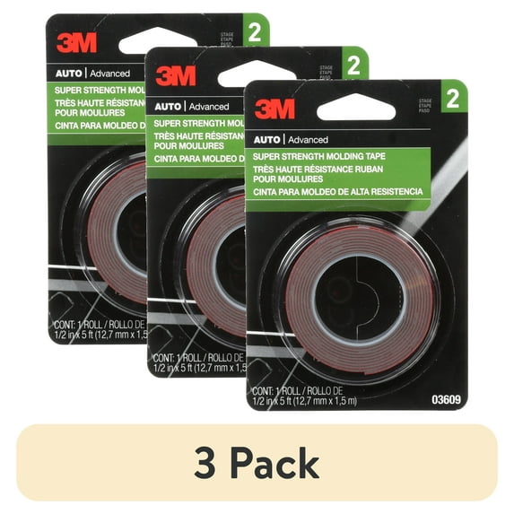 (3 pack) 3M Automotive Super Strength Molding Tape, Double-Sided Adhesive, 1/2" x 5 ft, 1 Roll