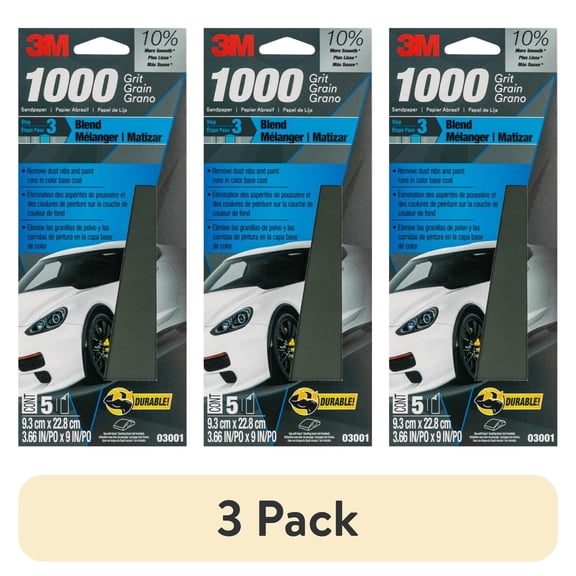(3 pack) 3M Wetordry Sandpaper, 3 2/3 in x 9 in, 1000 Grit, 5-Pack