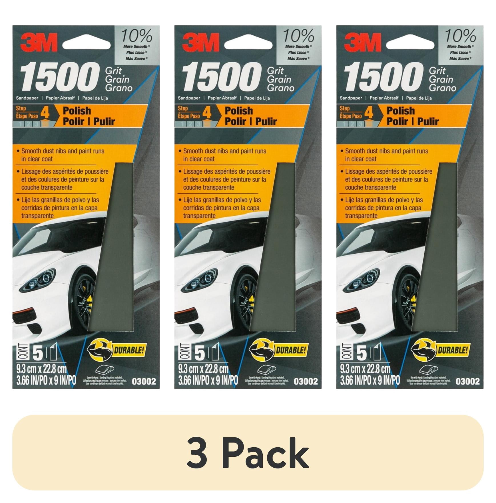 (3 pack) 3M Wetordry Sandpaper, 3 2/3 in x 9 in, 1500 Grit, 5-Pack