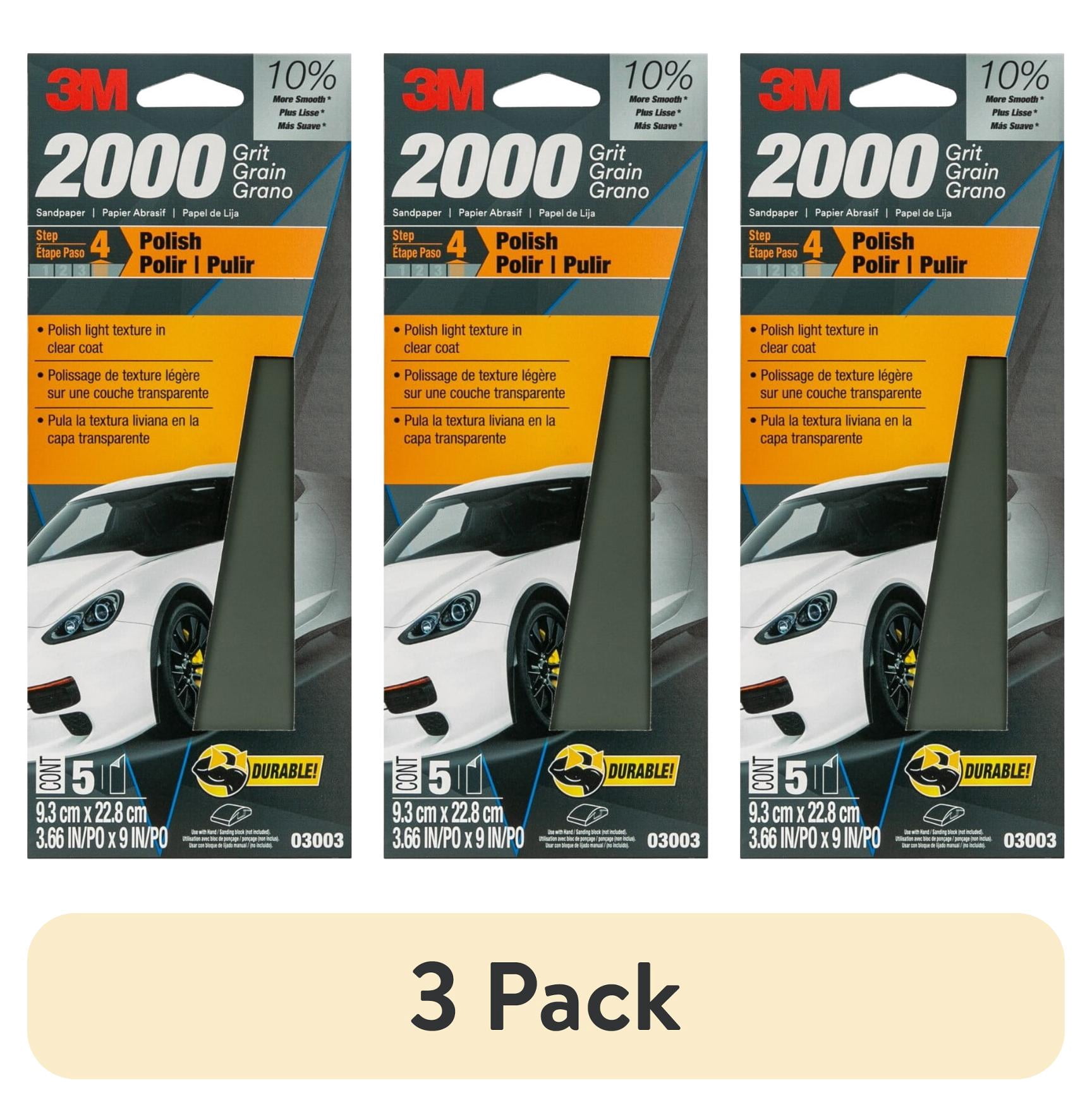 (3 pack) 3M Wetordry Sandpaper, 3 2/3 in x 9 in, 2000 Grit, 5-Pack