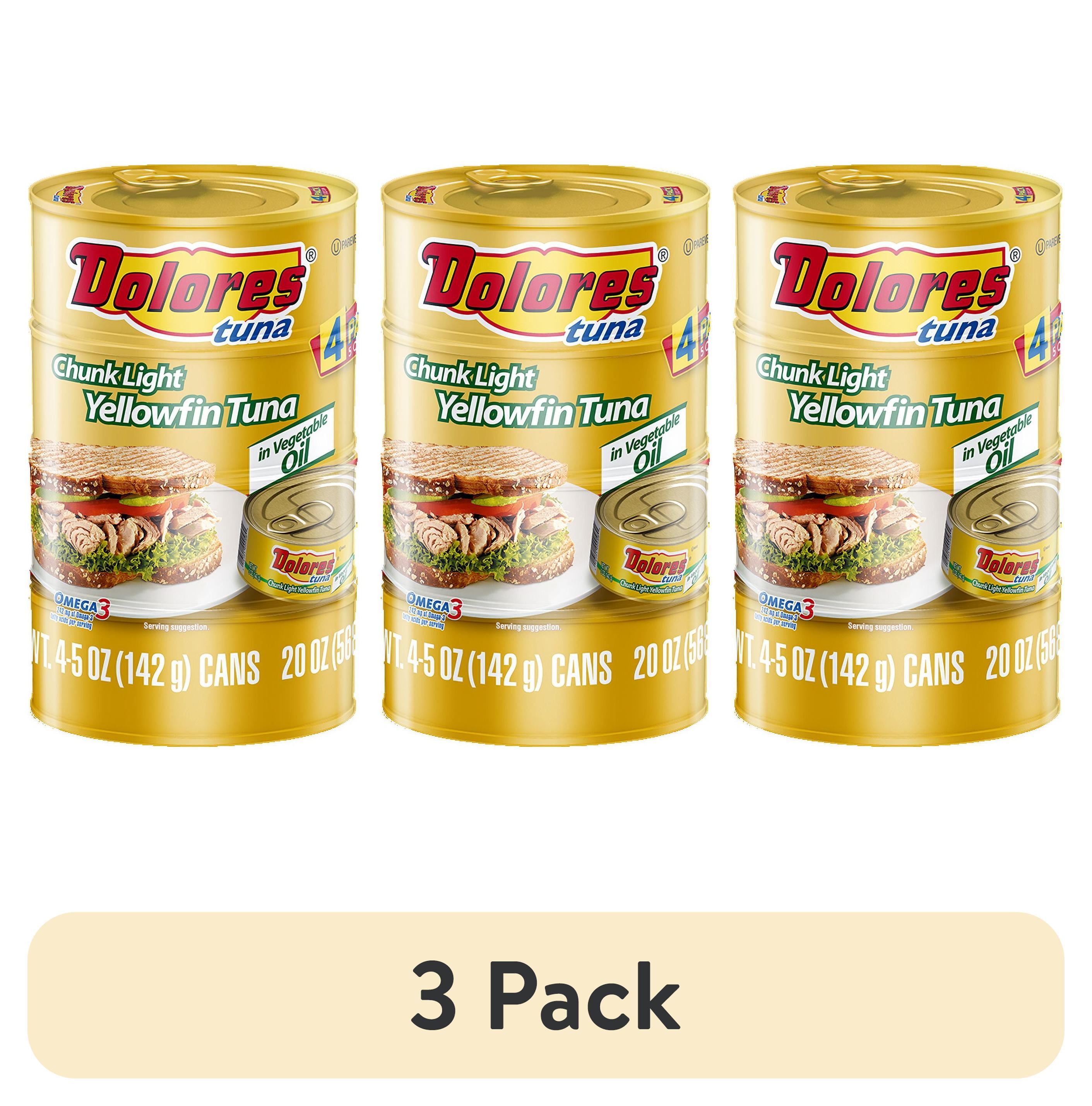 (3 pack) (4 Cans) Dolores® Tuna in Oil, Chunk Light Yellowfin Tuna in Vegetable Oil, 5 oz