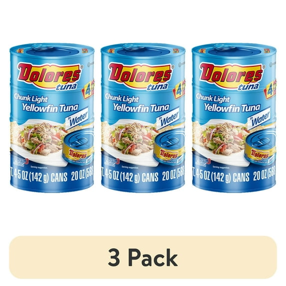 (3 pack) (4 Cans) Dolores® Tuna in Water, Chunk Light Yellowfin in Water, 5 oz