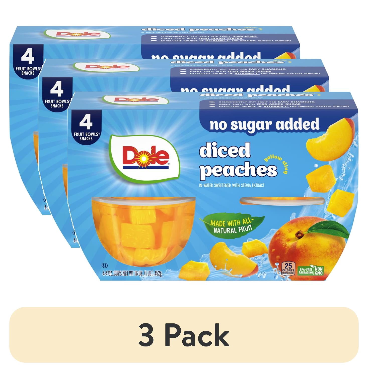 (3 pack) (4 Pack) Dole No Sugar Added Diced Peaches Fruit Cups, 4 oz