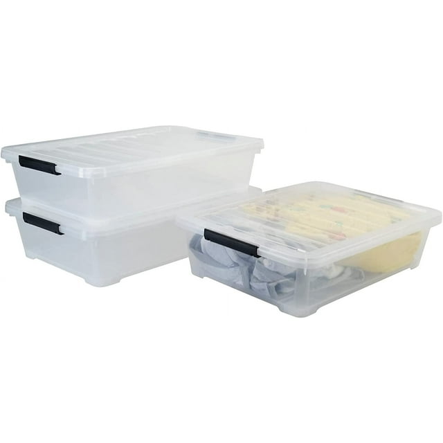 3pack 40 Quart Large Underbed Storage Box, Shallow Storage Bins with
