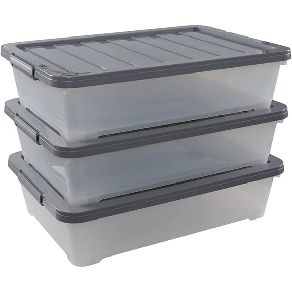 3-pack 40 Quarts Large Plastic Under Bed Boxes with Wheels, Shallow Storage Tote Bins