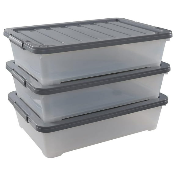 3-pack 40 Quarts Large Plastic Under Bed Boxes with Wheels, Shallow Storage Tote Bins