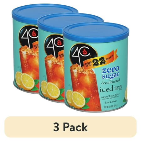 (3 pack) 4C Zero Sugar Naturally Decaffeinated Lemon Flavor Iced Tea Mix 13.9 oz. Canister