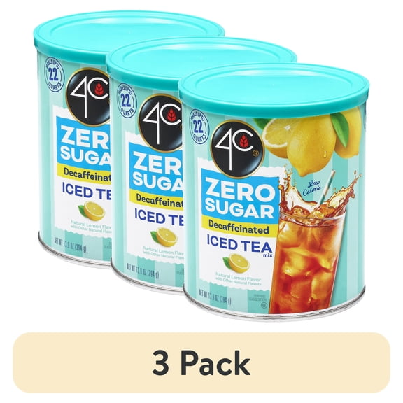 (3 pack) 4C Zero Sugar Naturally Decaffeinated Lemon Flavor Iced Tea Mix 13.9 oz. Canister