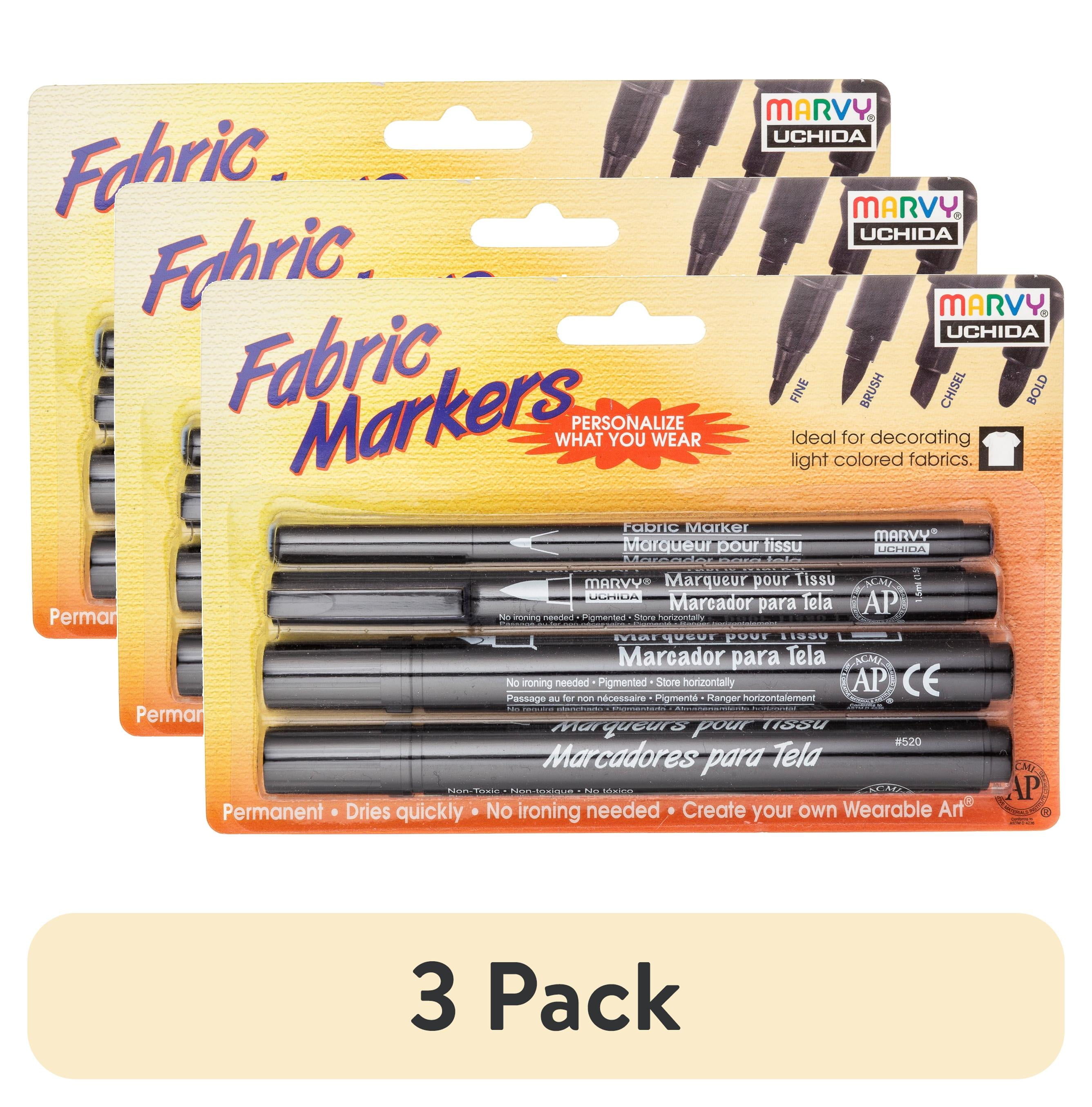 (3 pack) Fabric Markers – Black Ink, 4-Pack with Assorted Tips for Drawing, Lettering & Fabric Art, No Heat Set Required