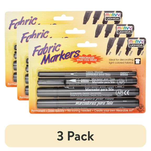 (3 pack) Fabric Markers – Black Ink, 4-Pack with Assorted Tips for Drawing, Lettering & Fabric Art, No Heat Set Required
