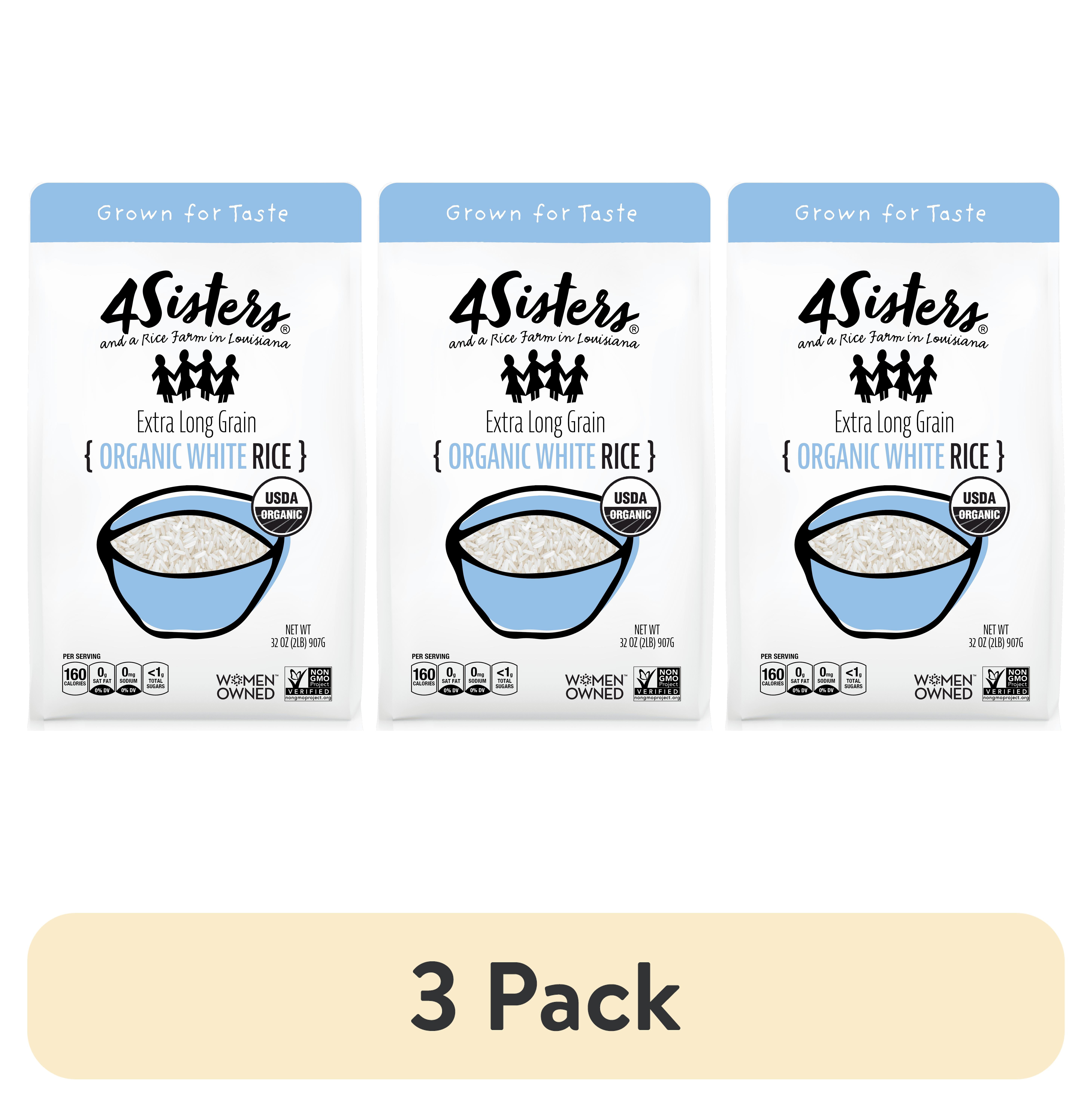 (3 pack) 4Sisters Long Grain Organic White Rice, 32 oz