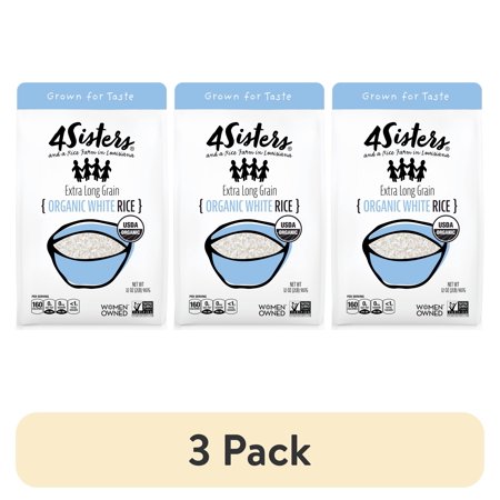 (3 pack) 4Sisters Long Grain Organic White Rice, 32 oz