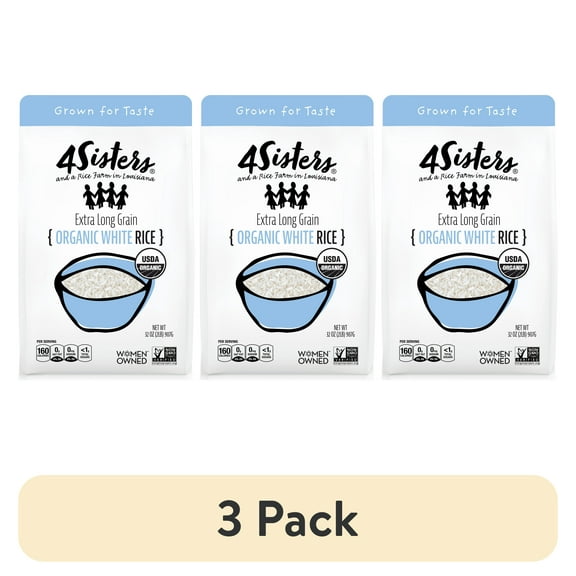 (3 pack) 4Sisters Long Grain Organic White Rice, 32 oz
