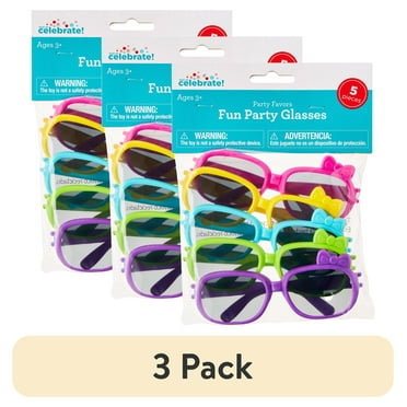 (3 pack) Multicolor Fun Bow Party Glasses, 5 Count, by Way To Celebrate