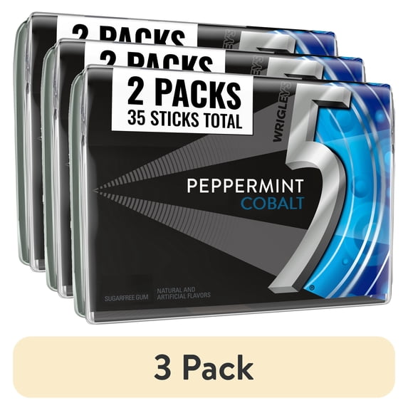 (3 pack) 5 Gum Peppermint Cobalt Sugar Free Gum, 35-Stick Pack