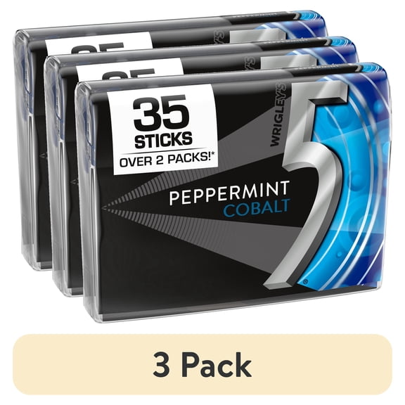 (3 pack) 5 Gum Peppermint Cobalt Sugar Free Chewing Gum, Five Gum - 35 ct