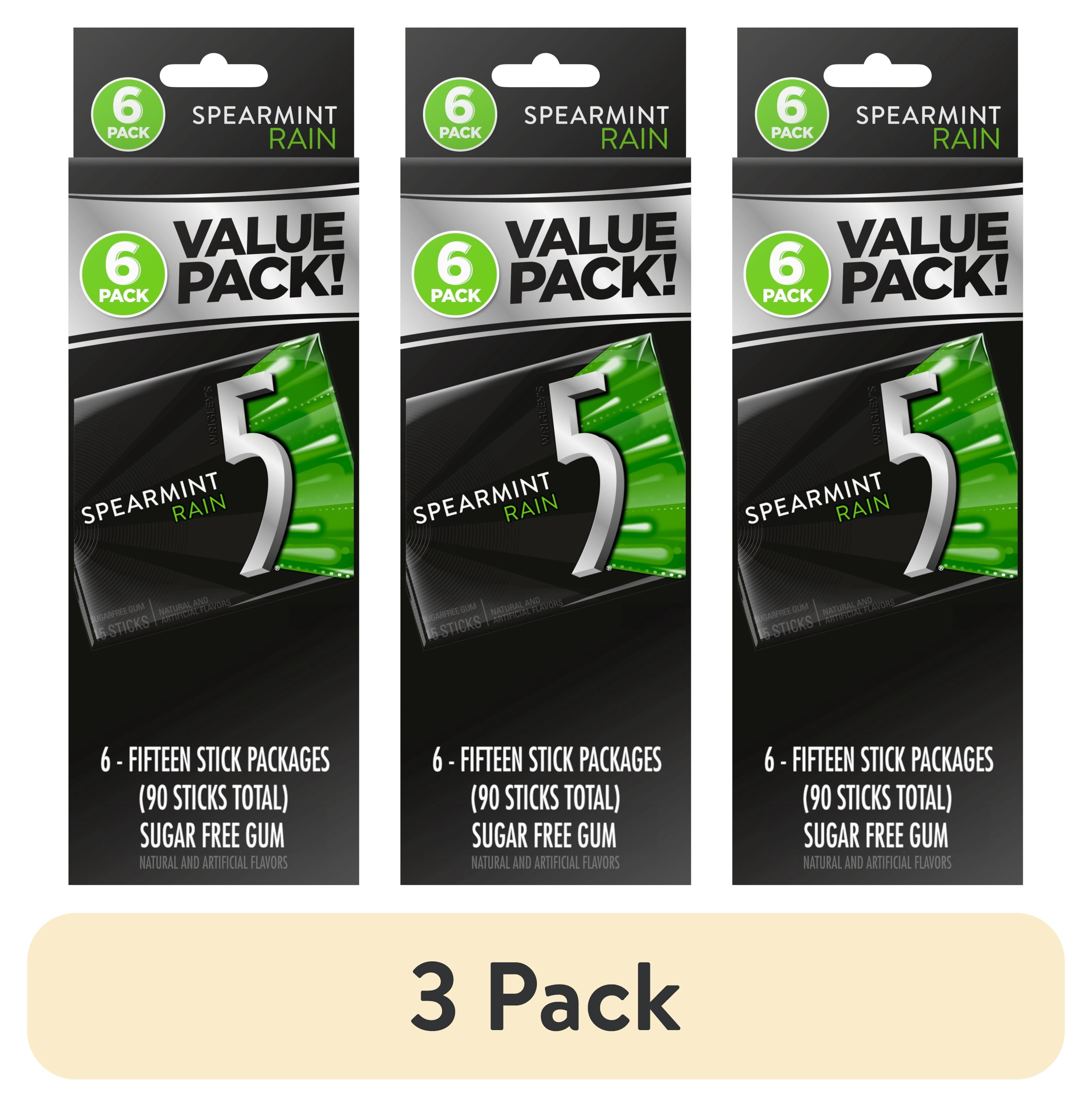 (3 pack) 5 Gum Spearmint Rain Sugar Free Chewing Gum - 15 Ct (6 pack)
