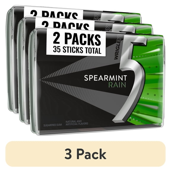 (3 pack) 5 Gum Spearmint Rain Sugar Free Chewing Gum - 35 Stick Pack