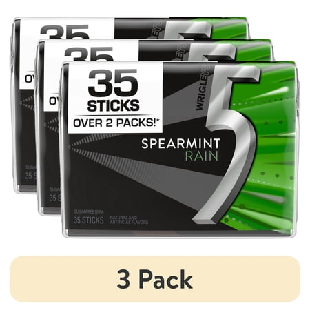 (3 pack) 5 Gum Spearmint Rain Sugar Free Chewing Gum - 35 Stick Pack