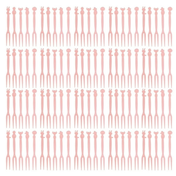 3 pack (50 per pack) fruit fork set fruit stick disposable plastic two teeth home eat fruit cake dessert fork