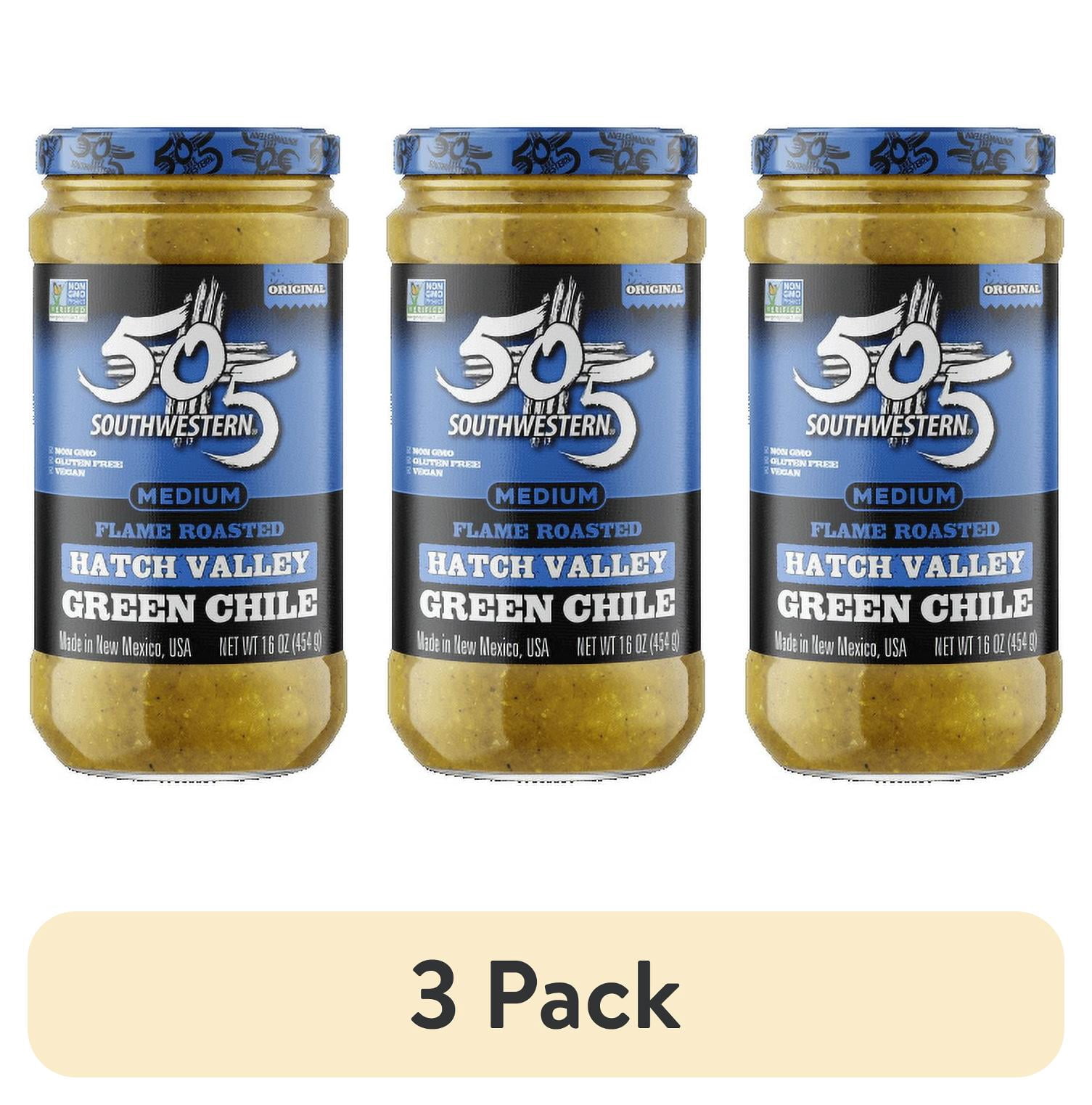 (3 pack) 505 Southwestern Flame Roasted Hatch Valley Green Chile Peppers, Medium, 16 oz Jar – Hatch Green Chiles for Cooking