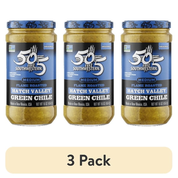 (3 pack) 505 Southwestern Flame Roasted Hatch Valley Green Chile Peppers, Medium, 16 oz Jar – Hatch Green Chiles for Cooking