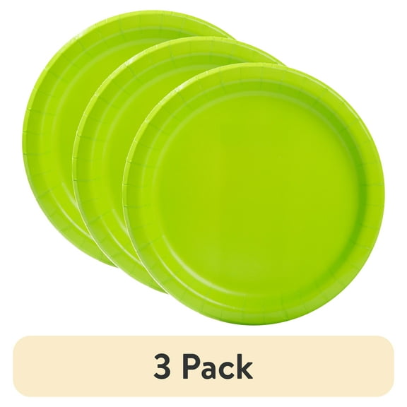 (3 pack) Neon Green Round 9" Dinner Plates, 55ct, Way To Celebrate