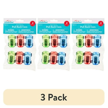 (3 pack) Multicolor Pull Back Car Party Favors, 6 Count, by Way To Celebrate