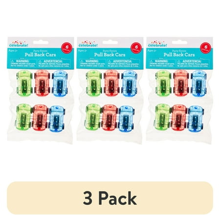 (3 pack) 6 Count, Multicolor Pull Back Cars, Party Favors, by Way To Celebrate